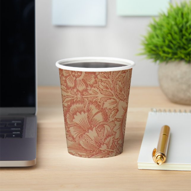 William Morris Pink Poppy Flower Floral Paper Cups (Insitu)