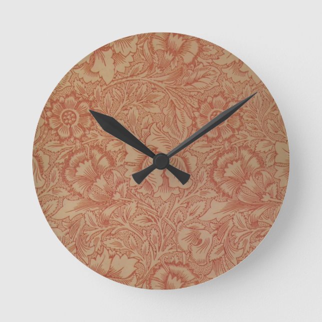 William Morris Pink Poppy Flower Floral Round Clock (Front)