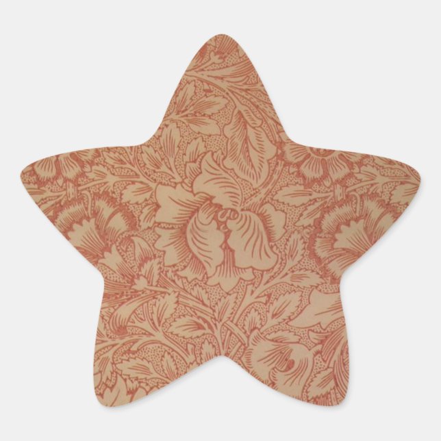 William Morris Pink Poppy Flower Floral Star Sticker (Front)