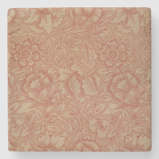 William Morris Pink Poppy Flower Floral Stone Coaster (Front)