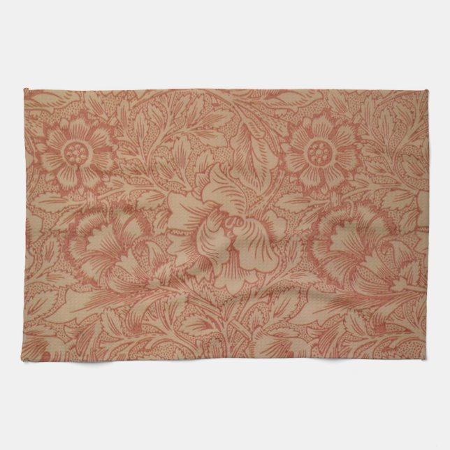 William Morris Pink Poppy Flower Floral Tea Towel (Horizontal)