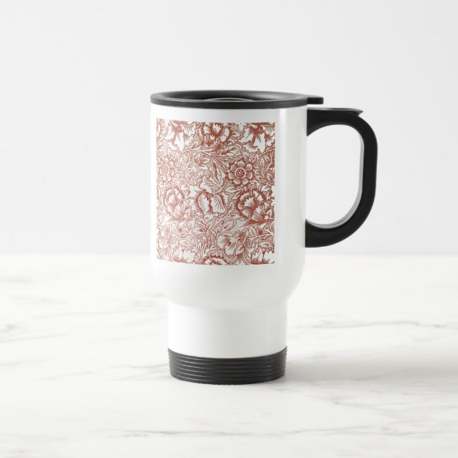 William Morris Pink Poppy Flower Floral Travel Mug (Right)