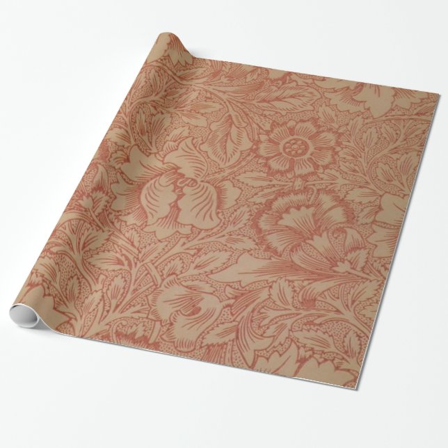 William Morris Pink Poppy Flower Floral Wrapping Paper (Unrolled)