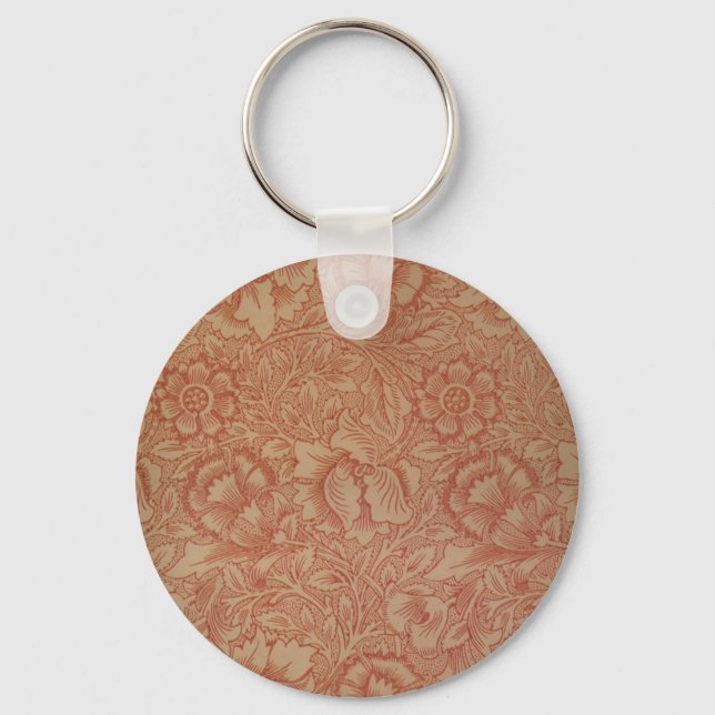 William Morris Pink Poppy Flower Pattern Key Ring (Front)