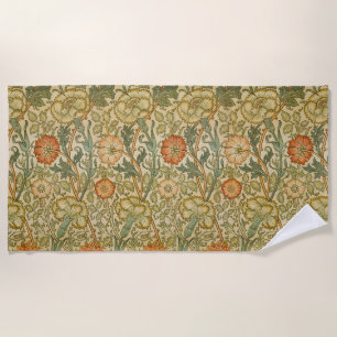 William Morris Pink Rose Border Floral Art Beach Towel