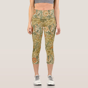 William Morris Pink Rose Border Floral Art Capri Leggings