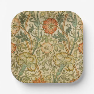 William Morris Pink Rose Border Floral Art Paper Plate