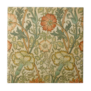 William Morris Pink Rose Border Floral Art Tile