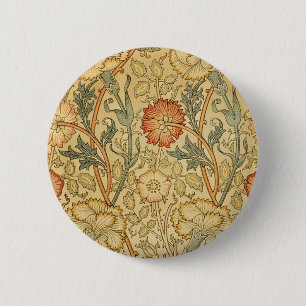 William Morris Pink Rose Flower Wallpaper Pattern 6 Cm Round Badge