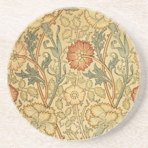 William Morris Pink Rose Flower Wallpaper Pattern Coaster