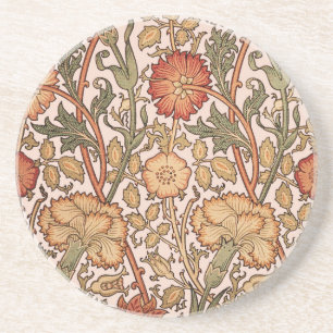 William Morris Pink Rose Flower Wallpaper Pattern Coaster
