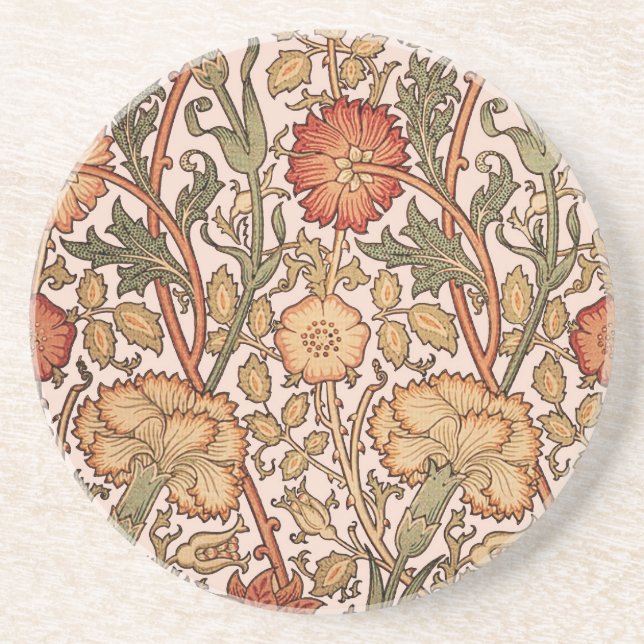 William Morris Pink Rose Flower Wallpaper Pattern Coaster (Front)