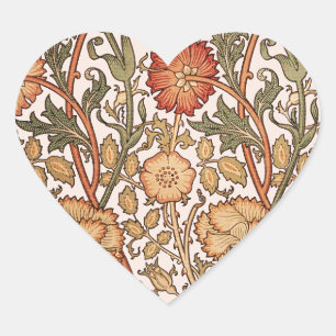 William Morris Pink Rose Flower Wallpaper Pattern Heart Sticker