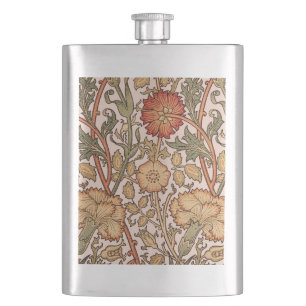 William Morris Pink Rose Flower Wallpaper Pattern Hip Flask
