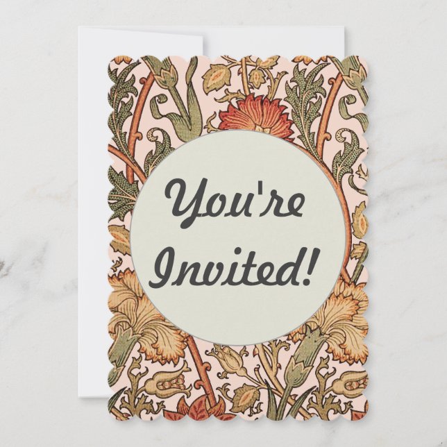 William Morris Pink Rose Flower Wallpaper Pattern Invitation (Front)