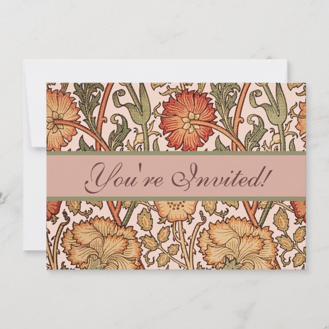 William Morris Pink Rose Flower Wallpaper Pattern Invitation (Front)
