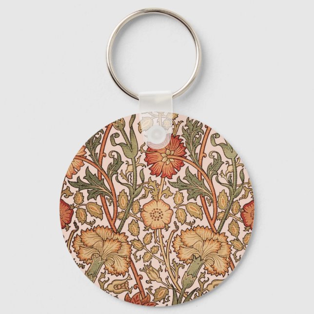 William Morris Pink Rose Flower Wallpaper Pattern Key Ring (Front)