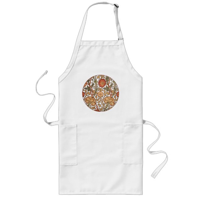 William Morris Pink Rose Flower Wallpaper Pattern Long Apron (Front)