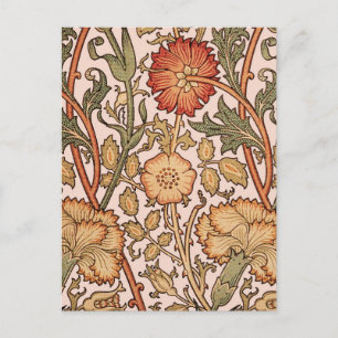 William Morris Pink Rose Flower Wallpaper Pattern Postcard
