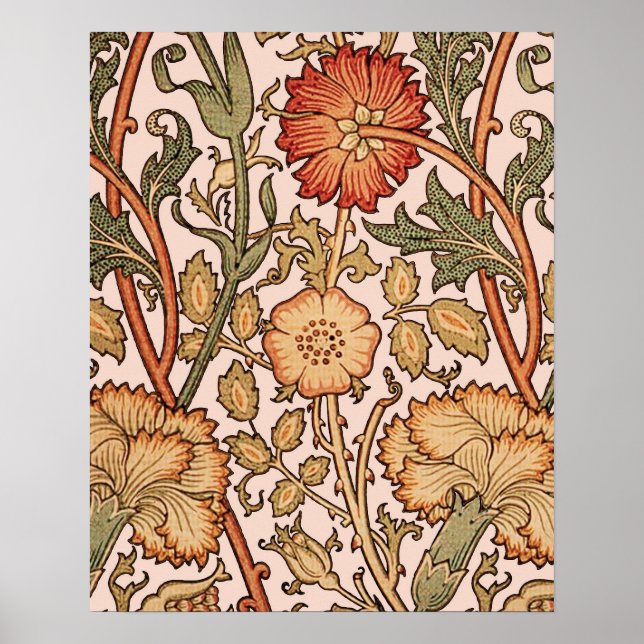 William Morris Pink Rose Flower Wallpaper Pattern Poster (Front)