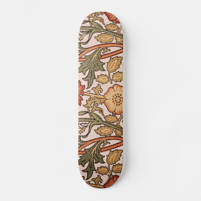 William Morris Pink Rose Flower Wallpaper Pattern Skateboard (Front)