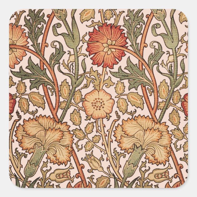 William Morris Pink Rose Flower Wallpaper Pattern Square Sticker (Front)