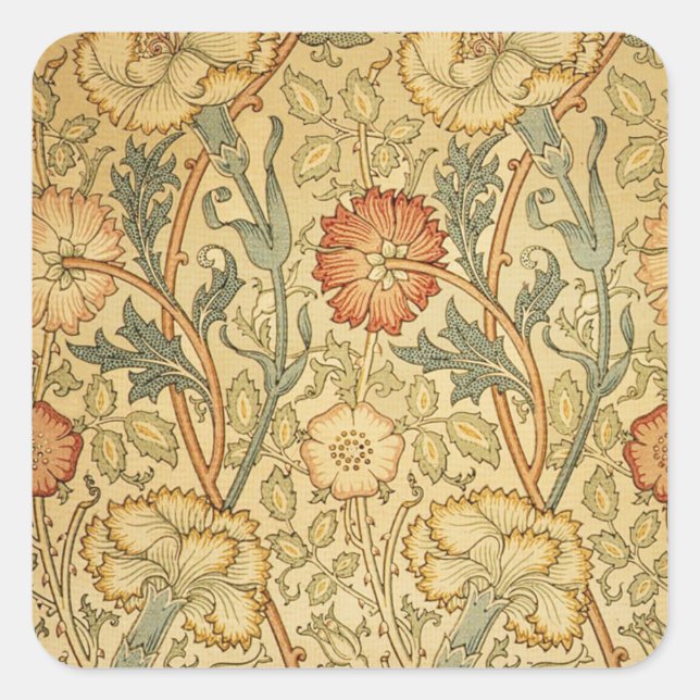 William Morris Pink Rose Flower Wallpaper Pattern Square Sticker (Front)