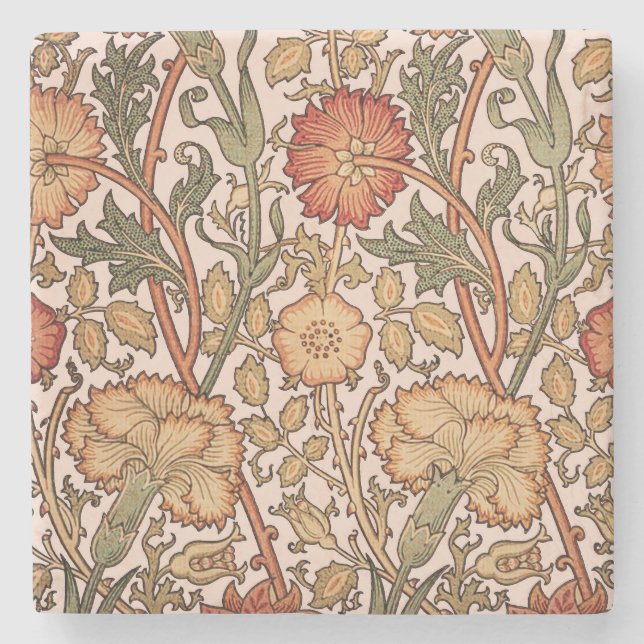 William Morris Pink Rose Flower Wallpaper Pattern Stone Coaster (Front)