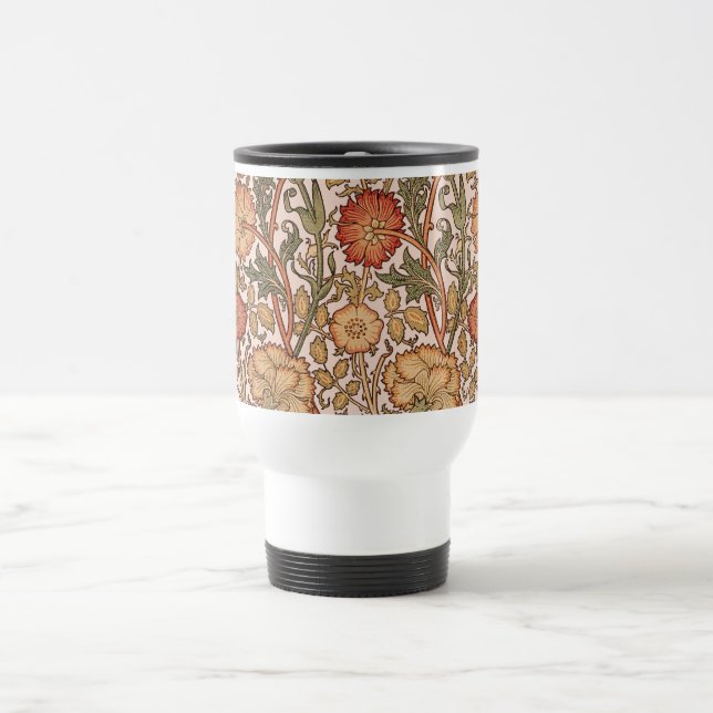 William Morris Pink Rose Flower Wallpaper Pattern Travel Mug (Center)