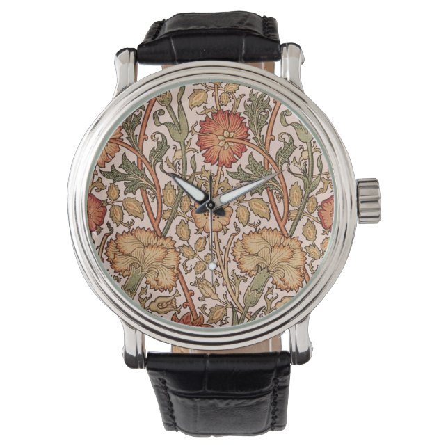 William Morris Pink Rose Flower Wallpaper Pattern Watch (Front)