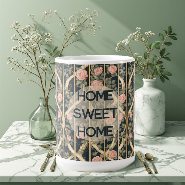 William Morris Pink Roses Trellis Home Sweet Home Coffee Mug (William Morris Pink Roses Trellis Home Sweet Home Coffee Mug)