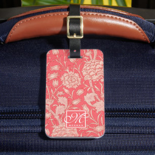 William Morris - Pink Wild Tulips & Monogram Luggage Tag