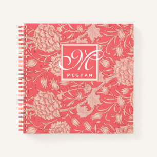 William Morris - Pink Wild Tulips & Monogram  Notebook