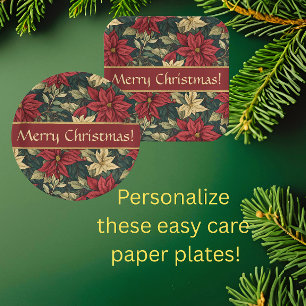 William Morris Poinsettia Personalised Holiday Paper Plate