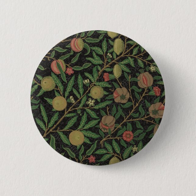 William Morris Pomegranate Black Fruit 6 Cm Round Badge (Front)