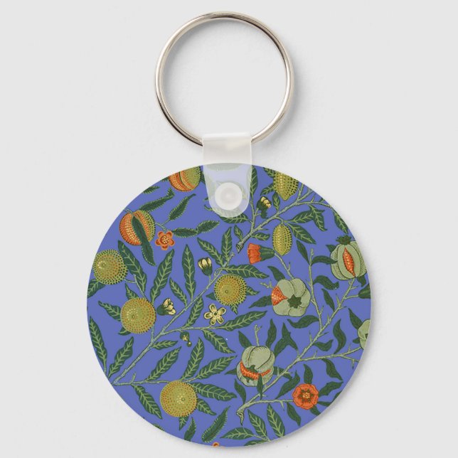 William Morris Pomegranate Blue Colorful Wallpaper Key Ring (Front)