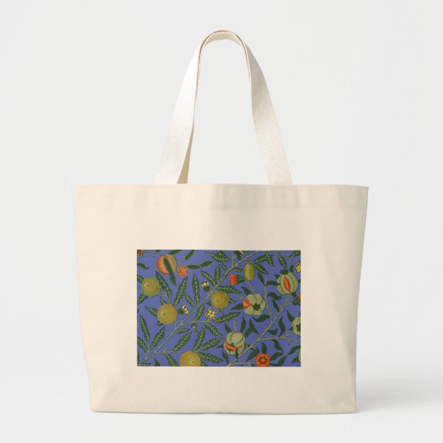William Morris Pomegranate Blue Colorful Wallpaper Large Tote Bag (Front)