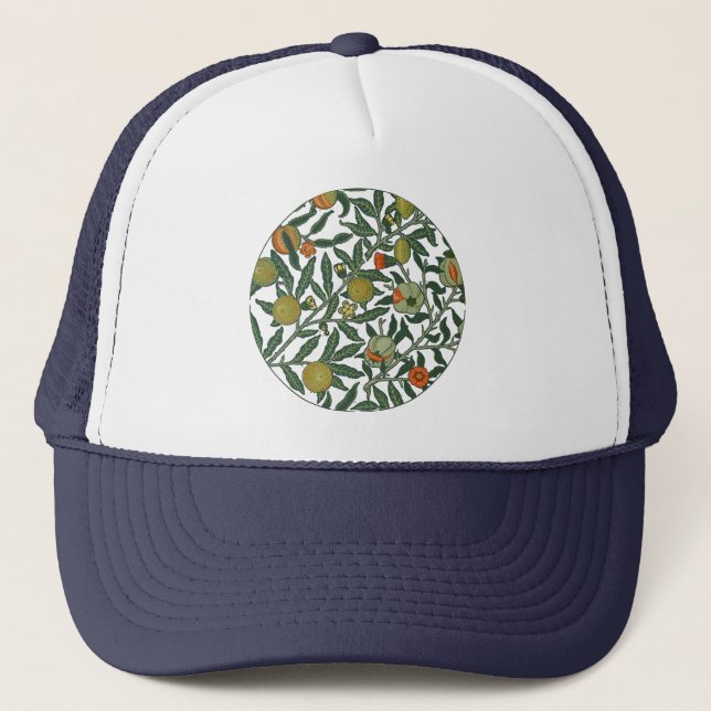 William Morris Pomegranate Blue Colorful Wallpaper Trucker Hat (Front)