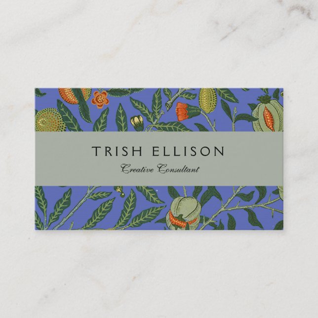 William Morris Pomegranate Blue Colourful Wallpape Business Card (Front)