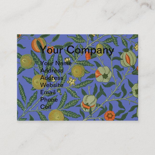 William Morris Pomegranate Blue Colourful Wallpape Business Card (Front)