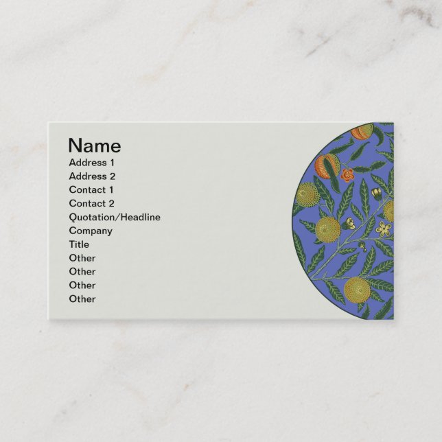 William Morris Pomegranate Blue Colourful Wallpape Business Card (Front)
