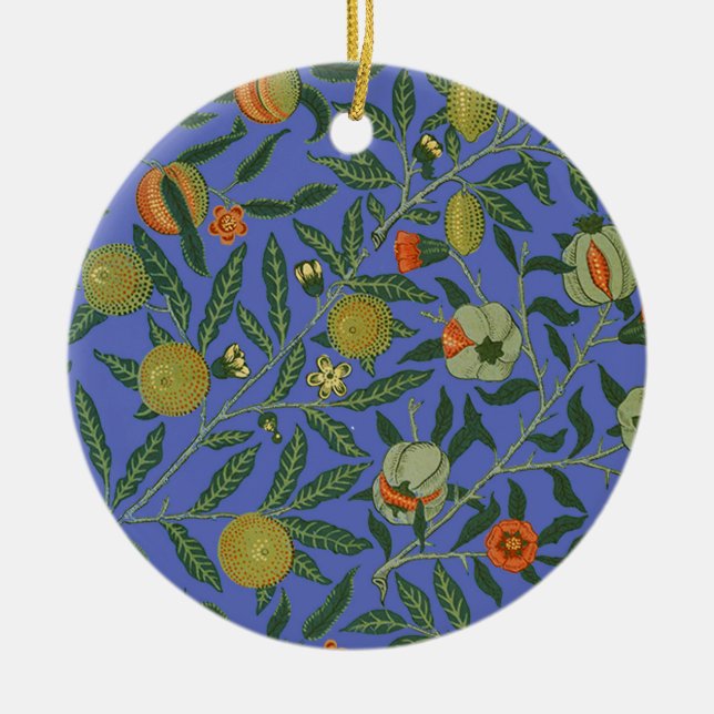 William Morris Pomegranate Blue Colourful Wallpape Ceramic Tree Decoration (Front)