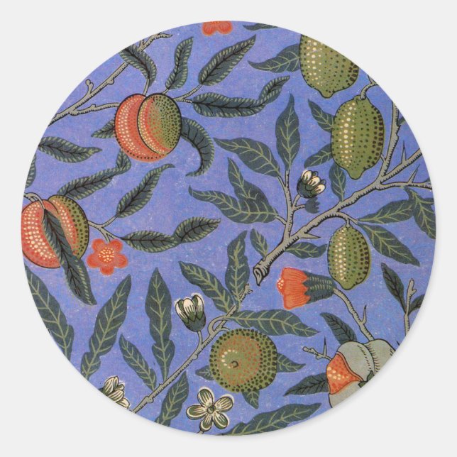 William Morris Pomegranate Blue Colourful Wallpape Classic Round Sticker (Front)