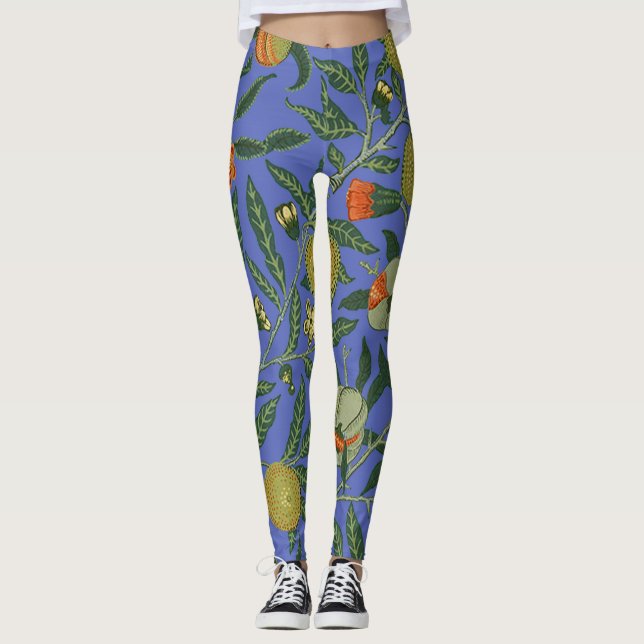 William Morris Pomegranate Blue Colourful Wallpape Leggings (Front)