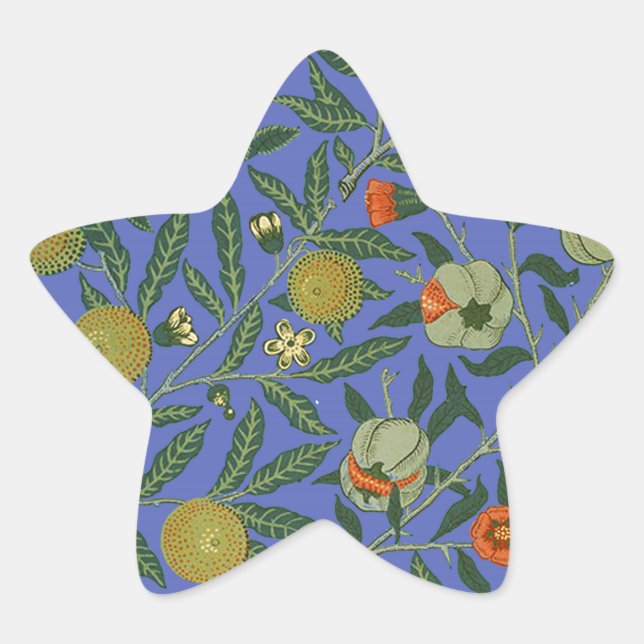 William Morris Pomegranate Blue Colourful Wallpape Star Sticker (Front)