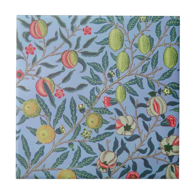 WILLIAM MORRIS "POMEGRANATE" CERAMIC TILE IN BLUE (Front)