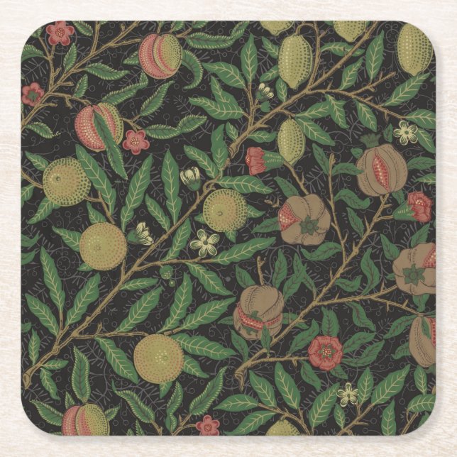 William Morris Pomegranate Classic Fruit Square Paper Coaster (Front)