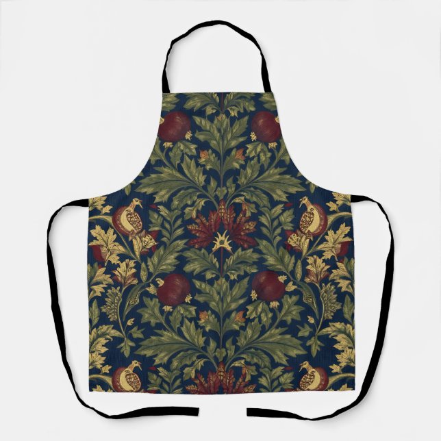 William Morris Pomegranate Floral Navy Pattern Apron (Front)