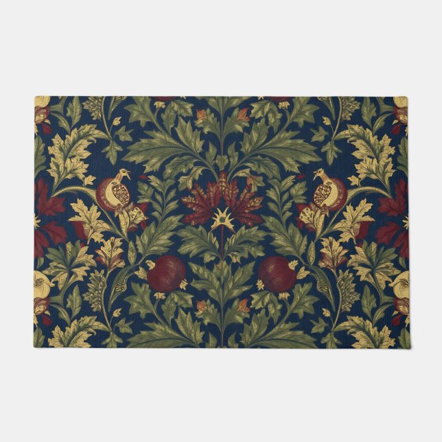William Morris Pomegranate Floral Navy Pattern Doormat (Front)