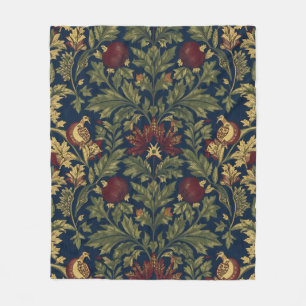William Morris Pomegranate Floral Navy Pattern Fleece Blanket